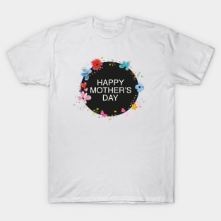 Happy Mother's day greeting card with circle black frame decorative hand drawn abstract flowers T-Shirt